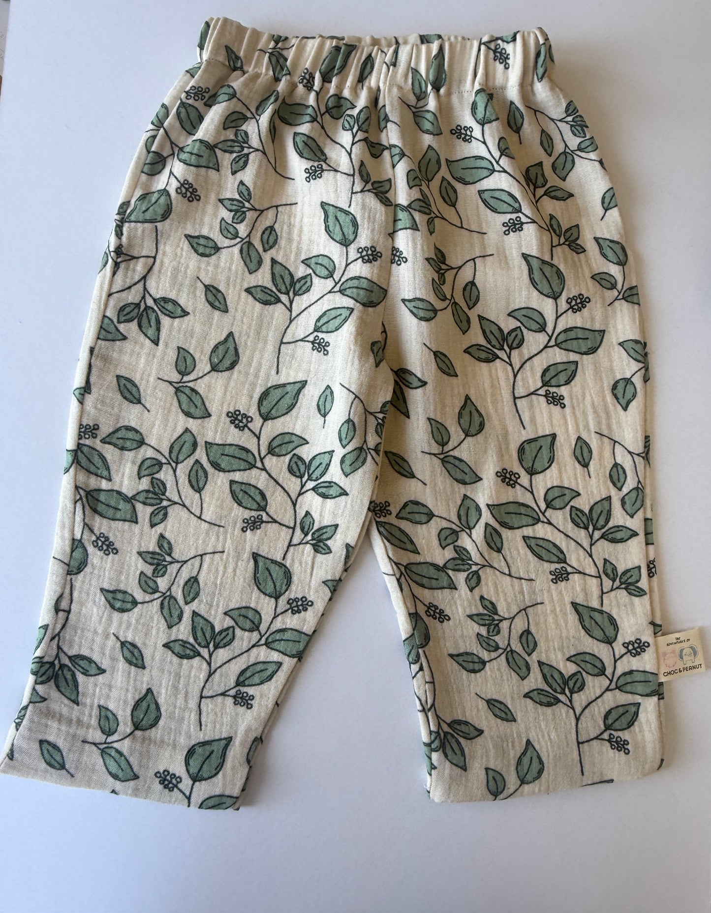 100% Cotton Muslin Kids Trousers with Leaf detail