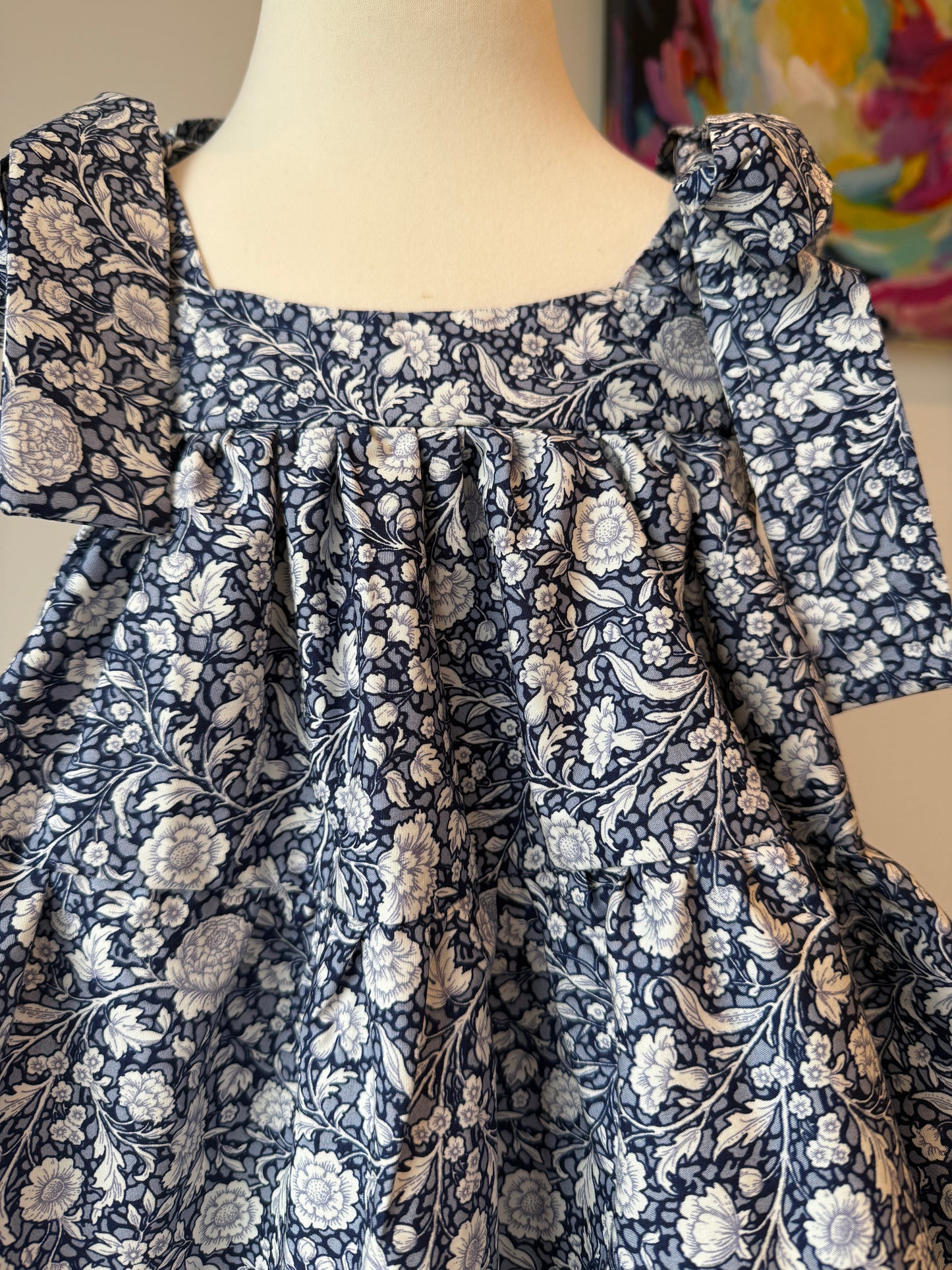 100% Organic Cotton Floral Navy & White Tiered Dress