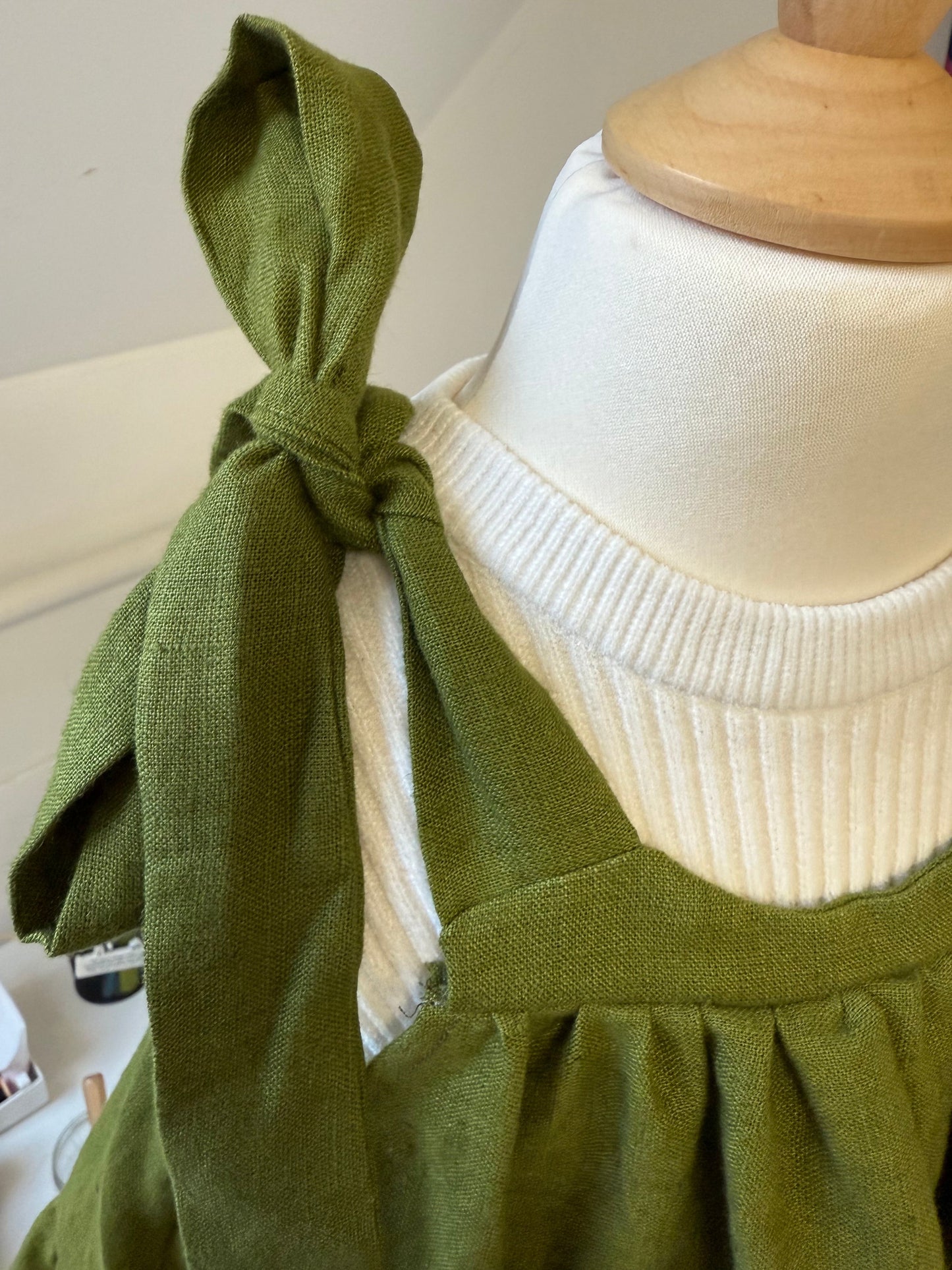 100% Baltic Linen Green tiered Children's Dress