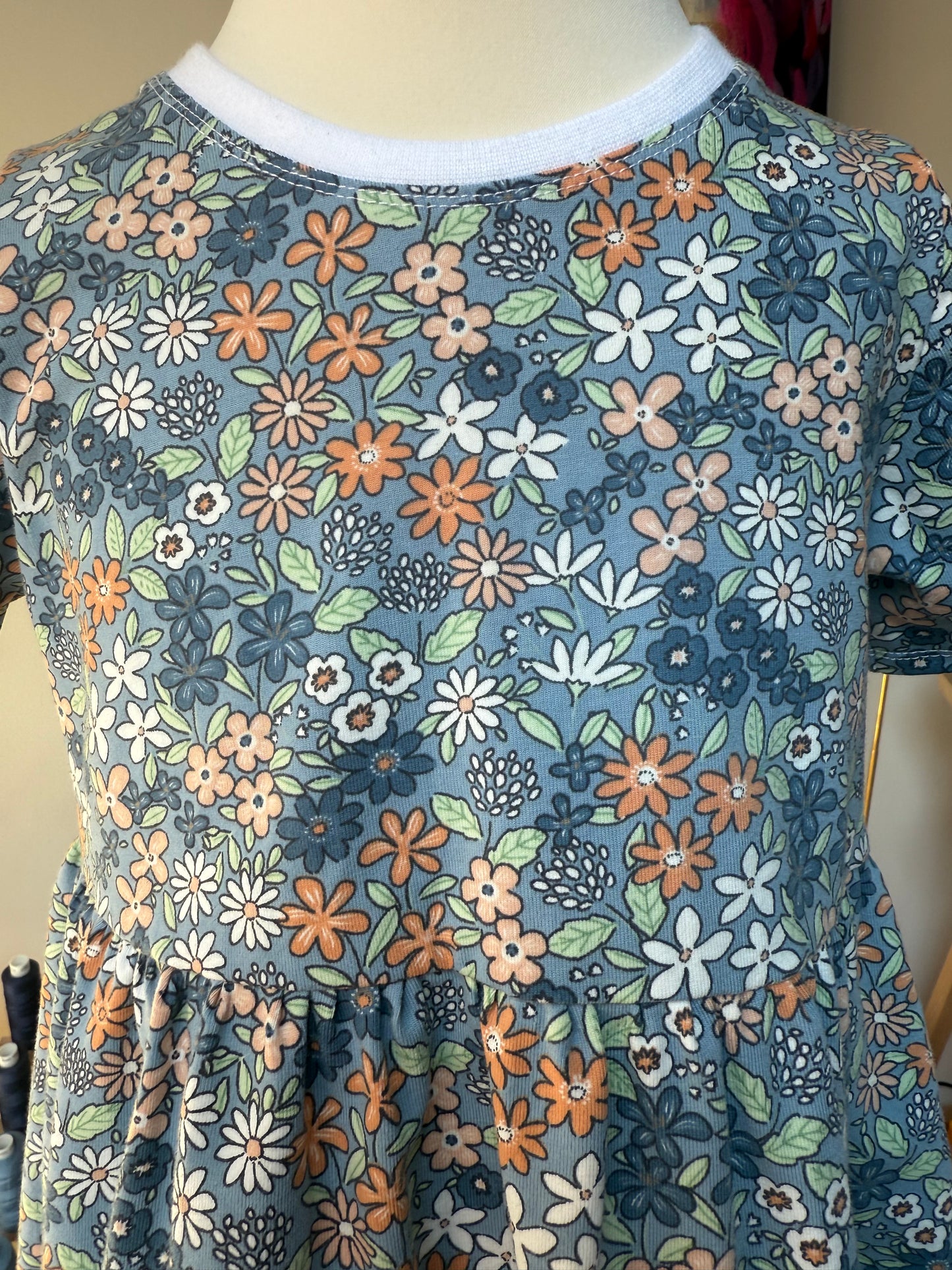 Flower Jersey Dress-Cornflower