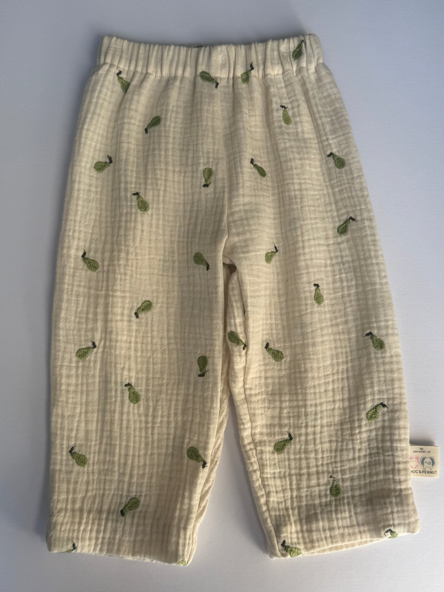 100% Cotton Muslin Kids Trousers with emroidered Pear detail