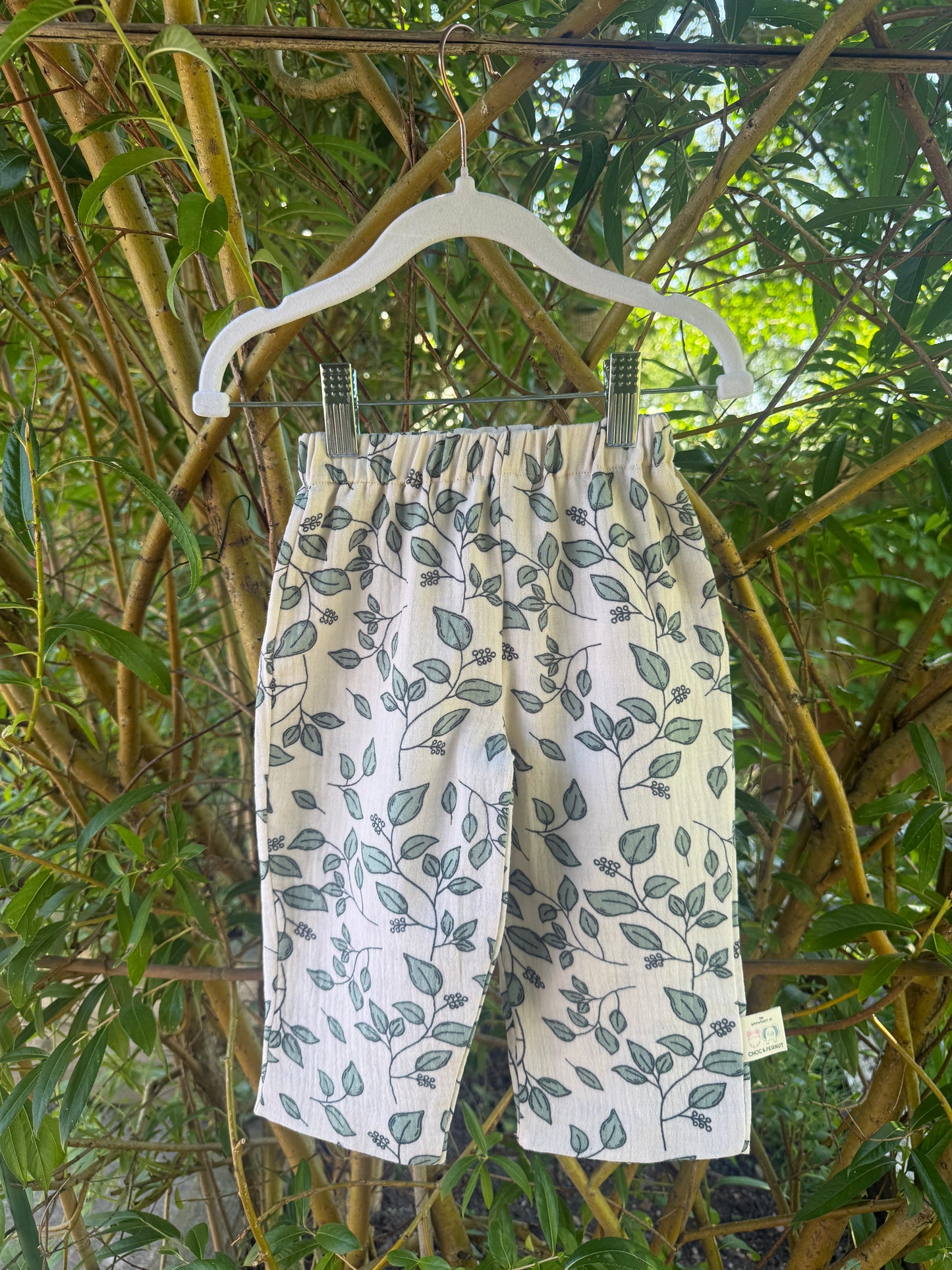 100% Cotton Muslin Kids Trousers with Leaf detail