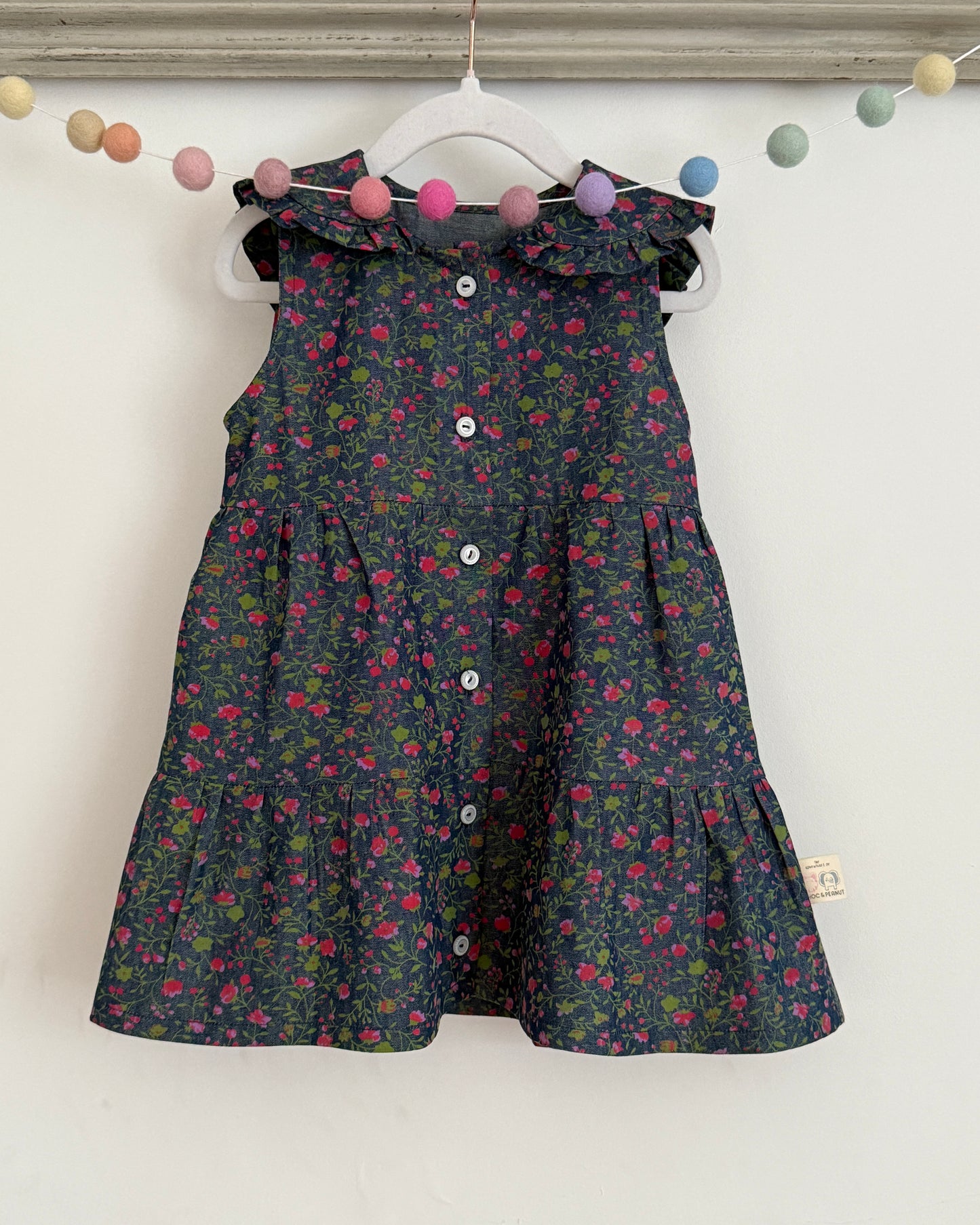 Cotton Floral Tiered Girls Dress with Collar
