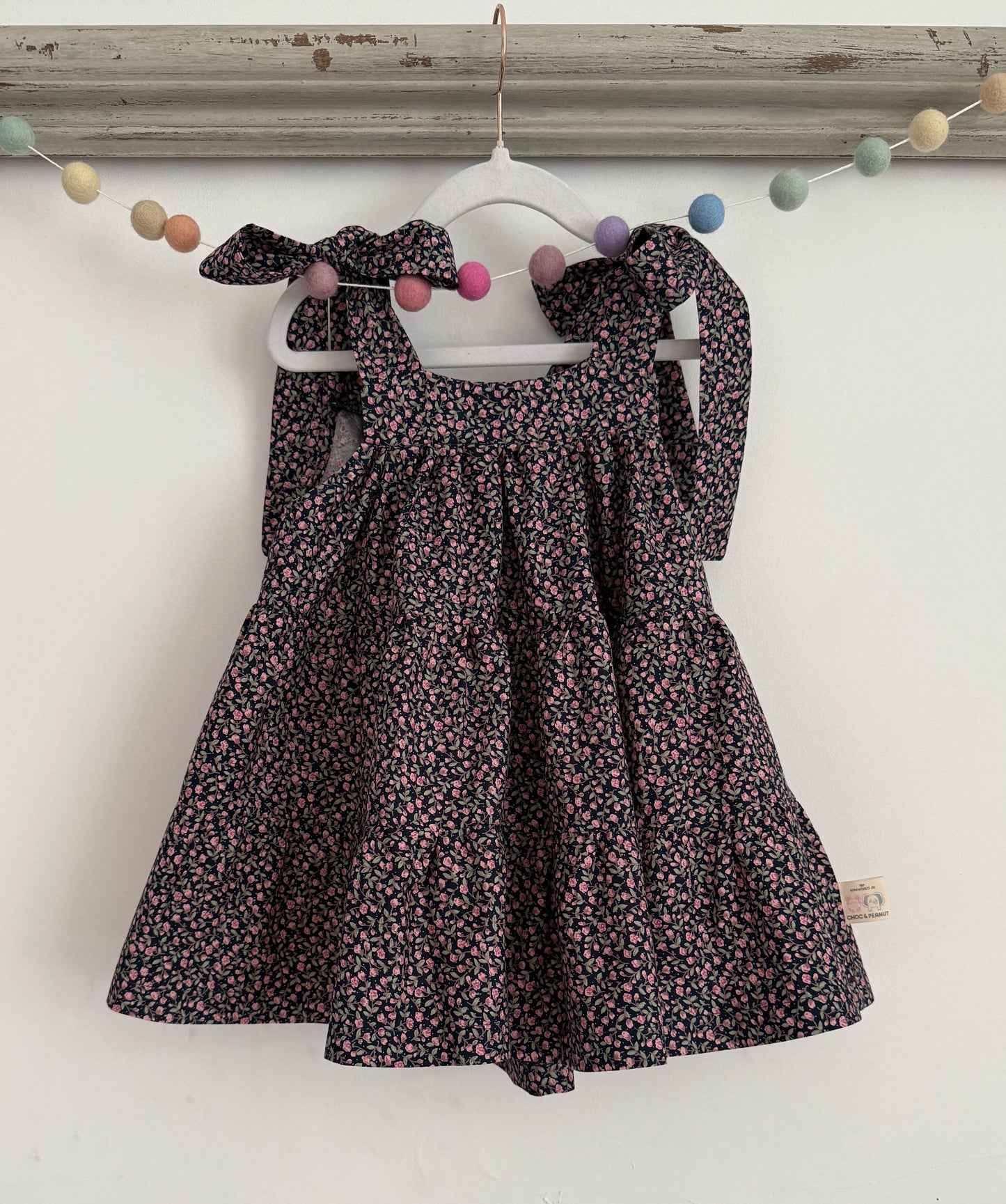 100% Organic Cotton Navy Rose Garden Strappy Dress