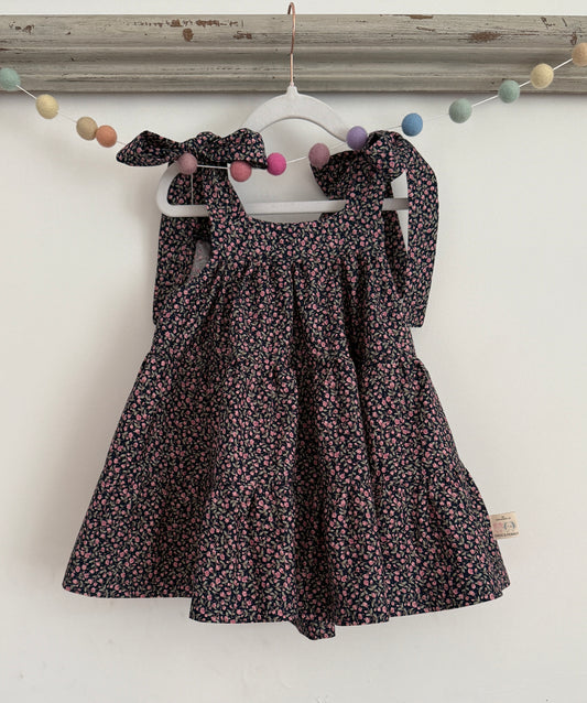 100% Organic Cotton Navy Rose Garden Strappy Dress