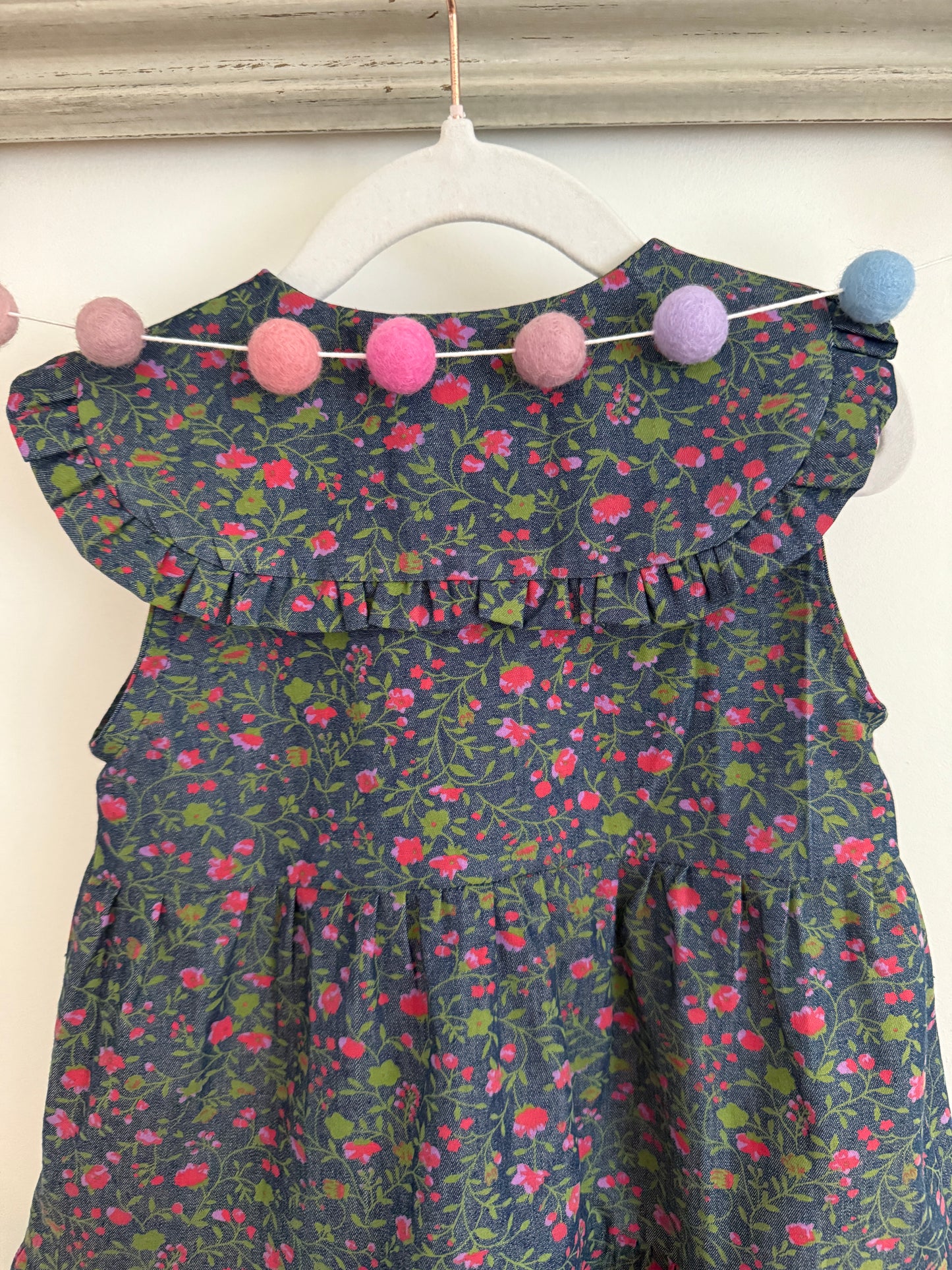 Cotton Floral Tiered Girls Dress with Collar