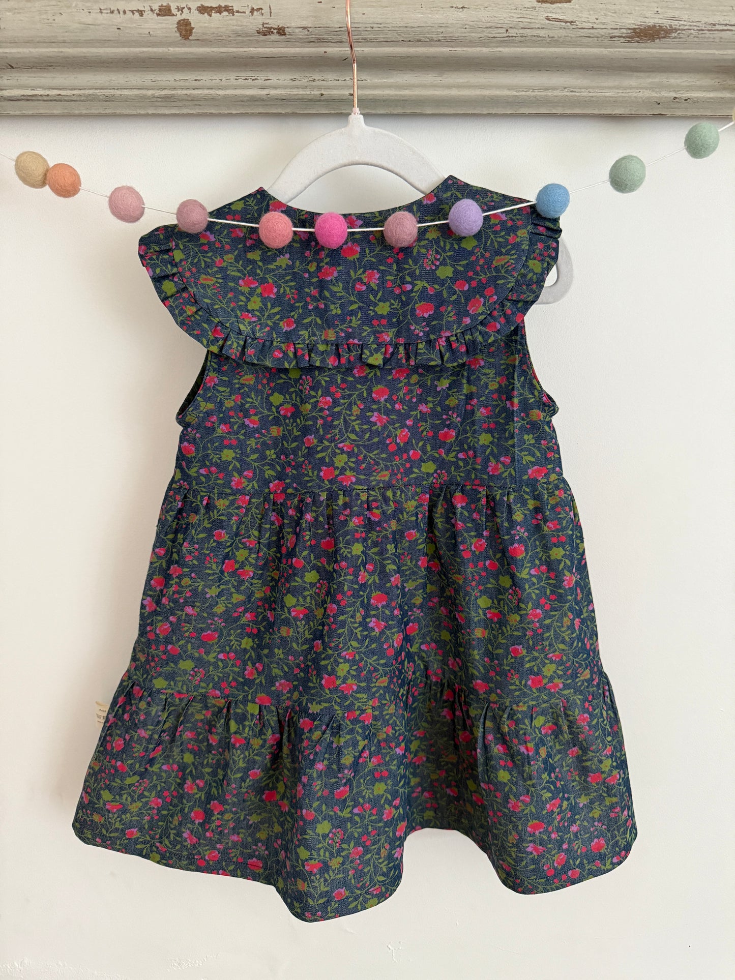 Cotton Floral Tiered Girls Dress with Collar