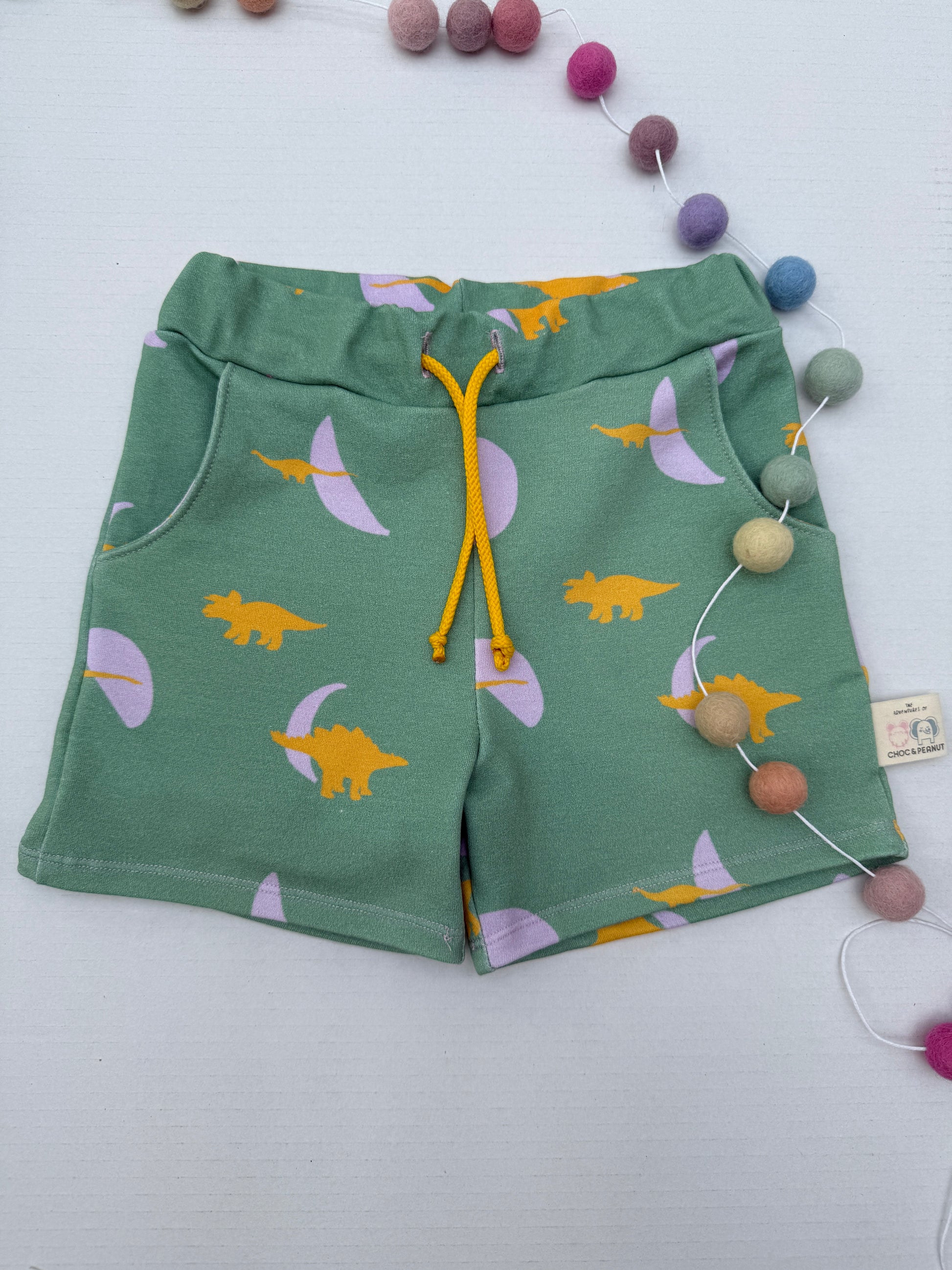 Green dinosaur French Terry Unisex shorts with pockets 