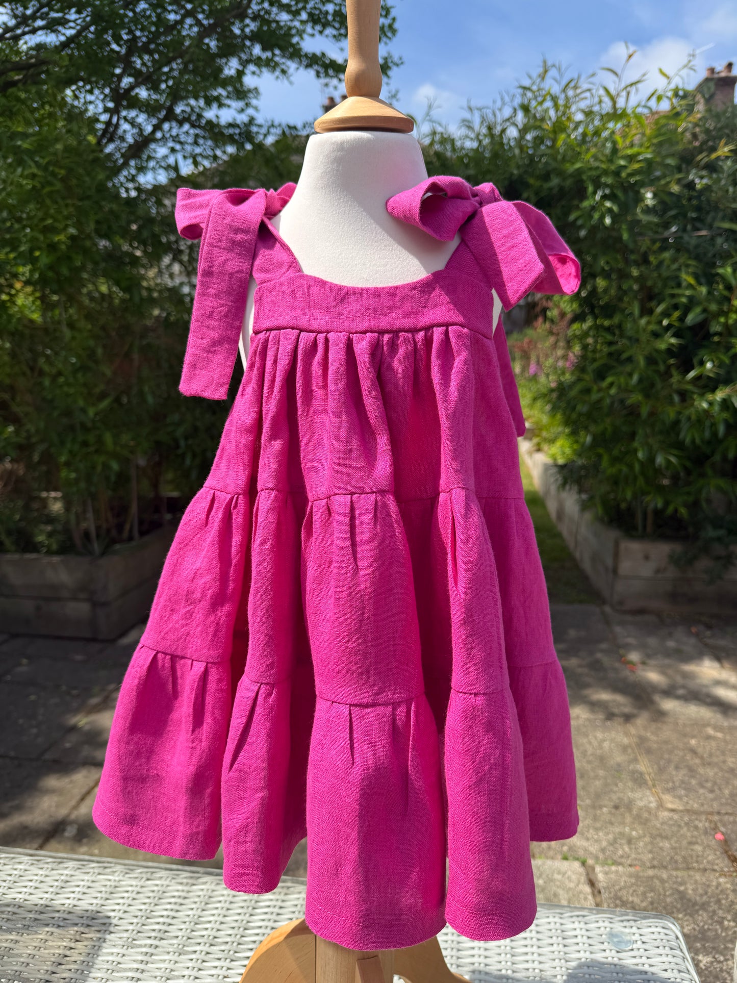 100% Baltic Linen Pink Linen tiered Children's Dress