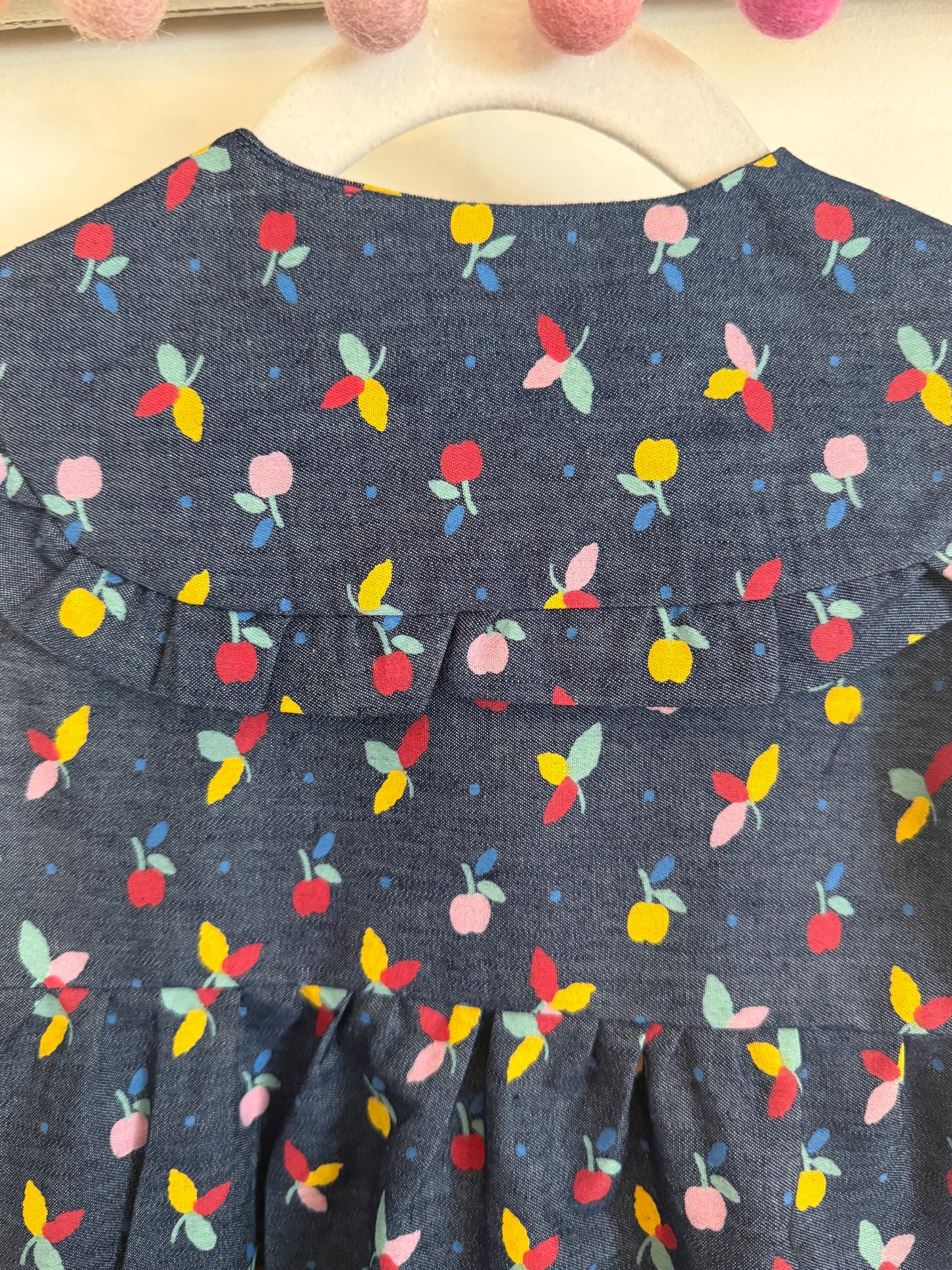 Cotton Apple & Floral Tiered Girls Dress with Collar