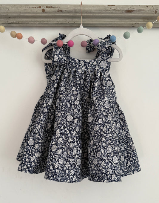 100% Organic Cotton Floral Navy & White Tiered Dress