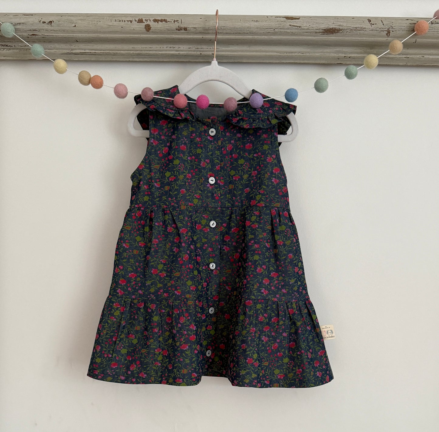 Cotton Floral Tiered Girls Dress with Collar