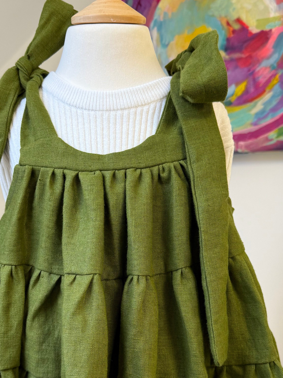 100% Baltic Linen Green tiered Children's Dress