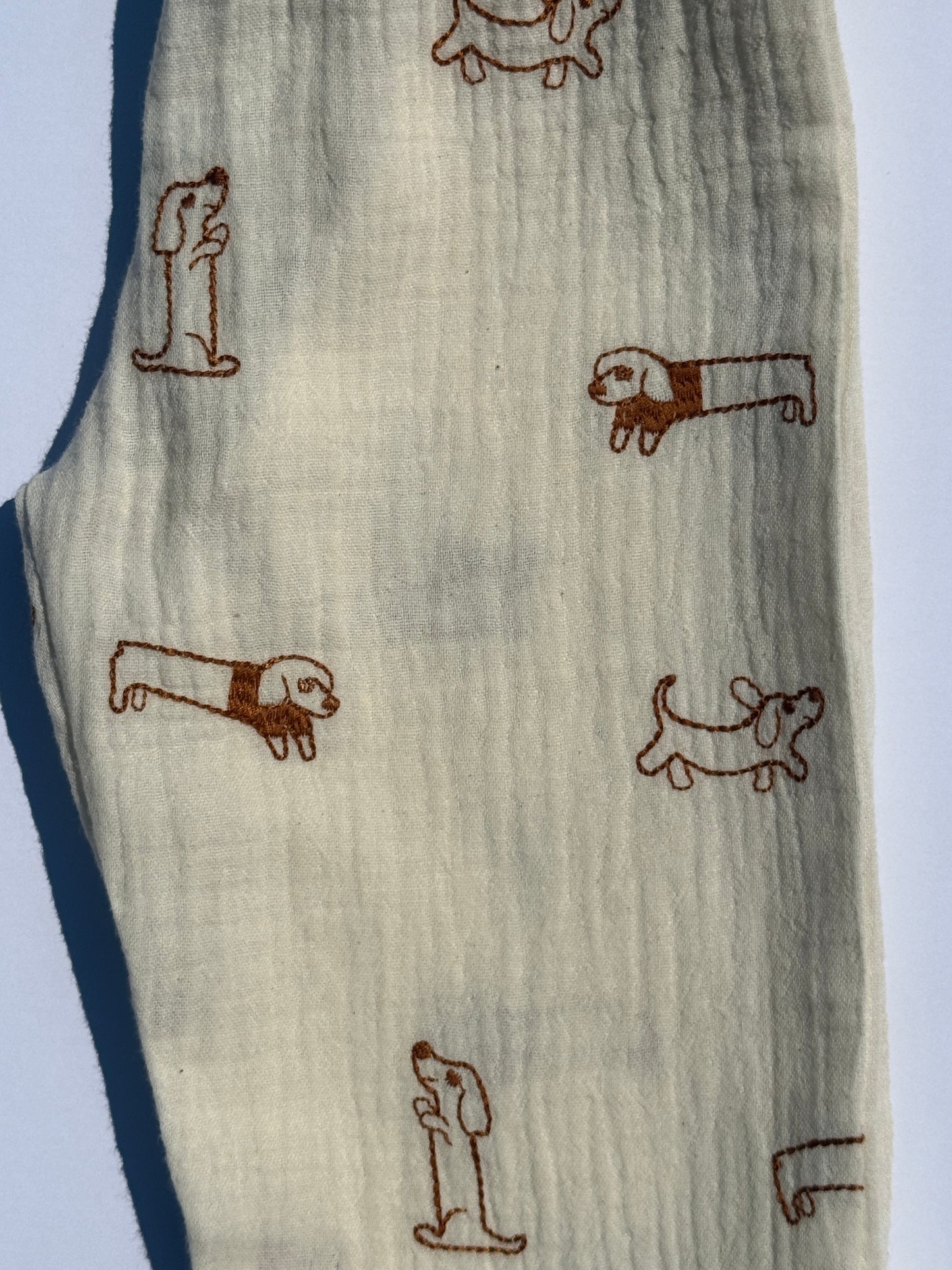 100% Cotton Muslin Kids Trousers with emroidered Dog detail