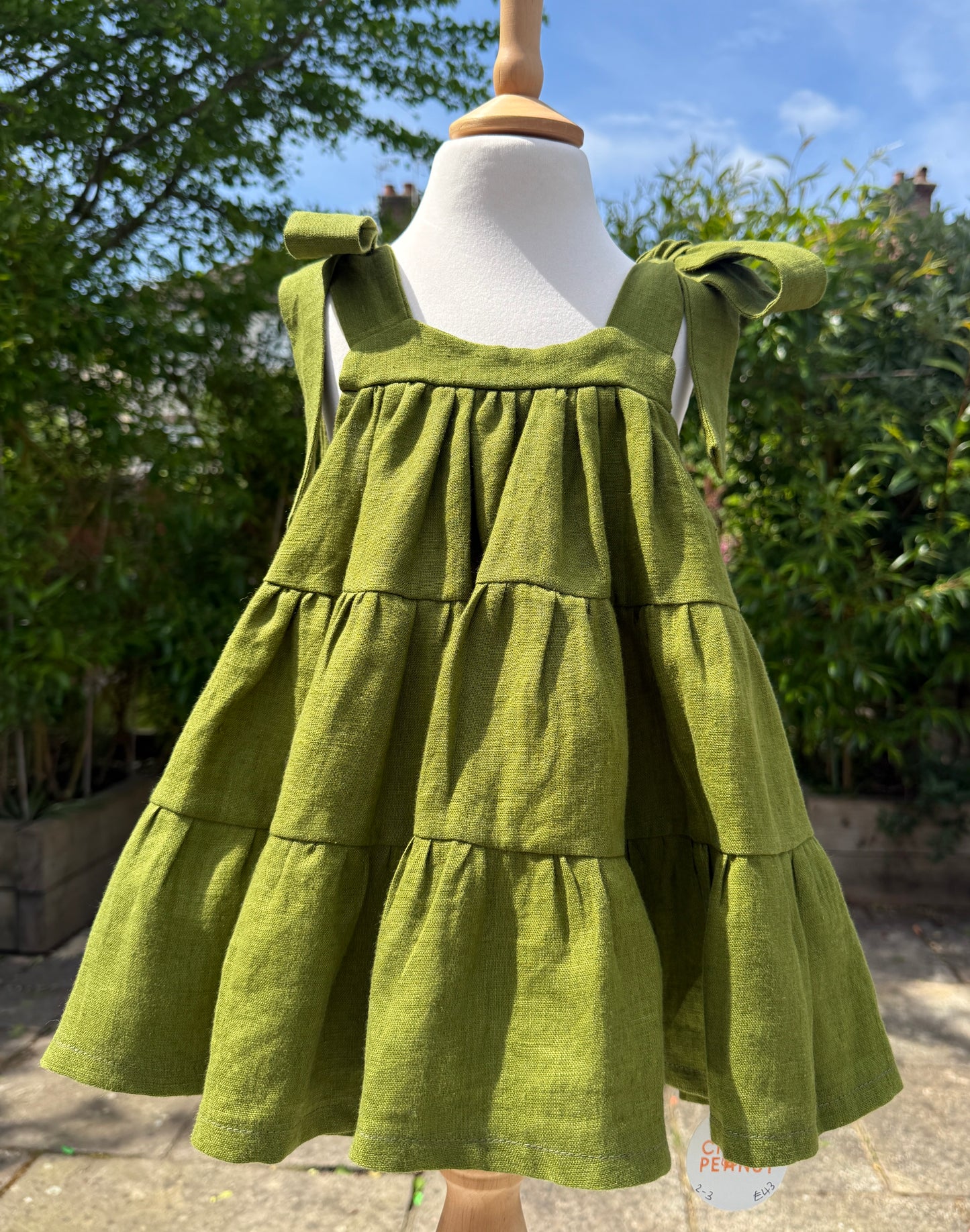 100% Baltic Linen Green tiered Children's Dress