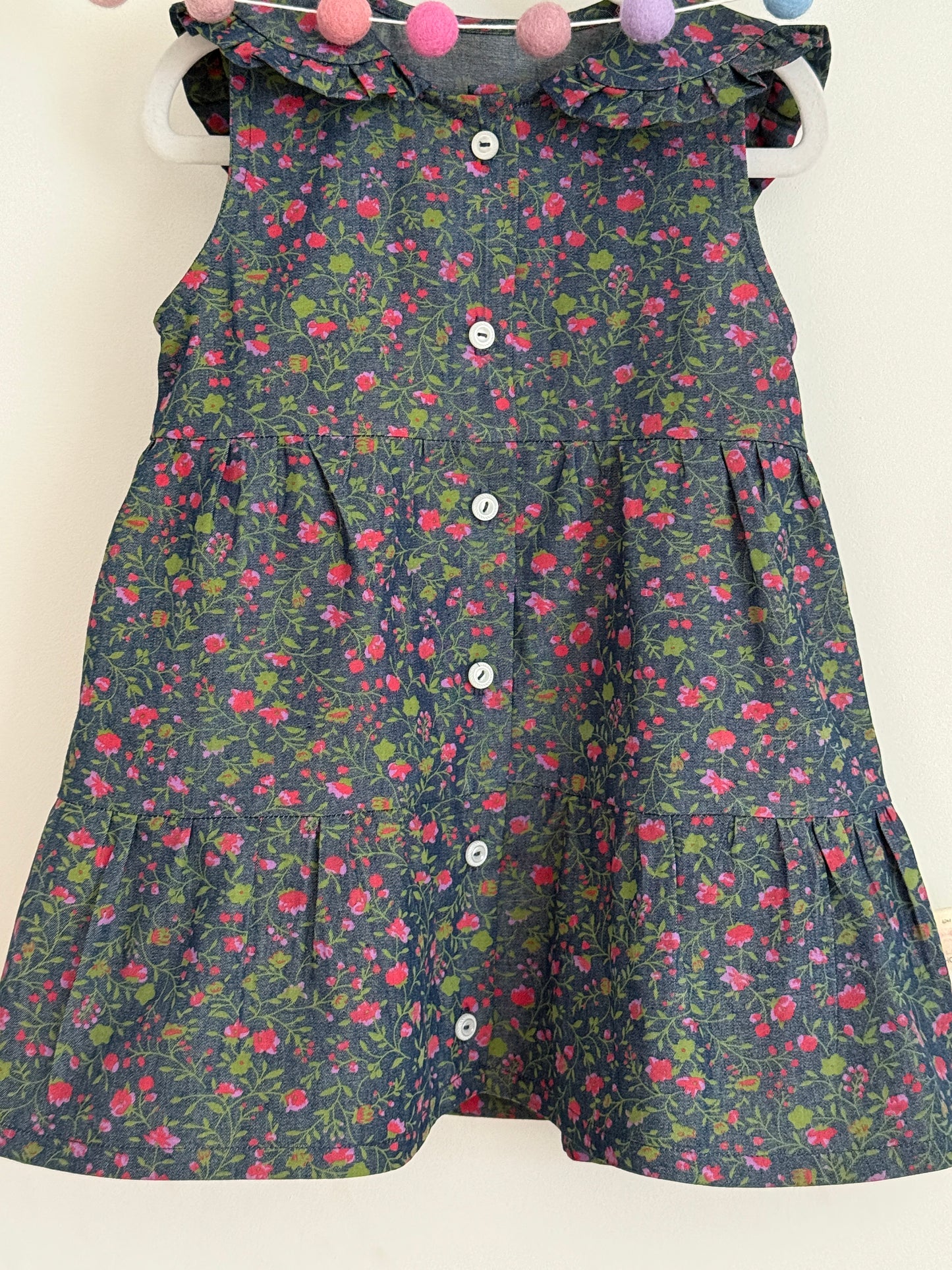 Cotton Floral Tiered Girls Dress with Collar