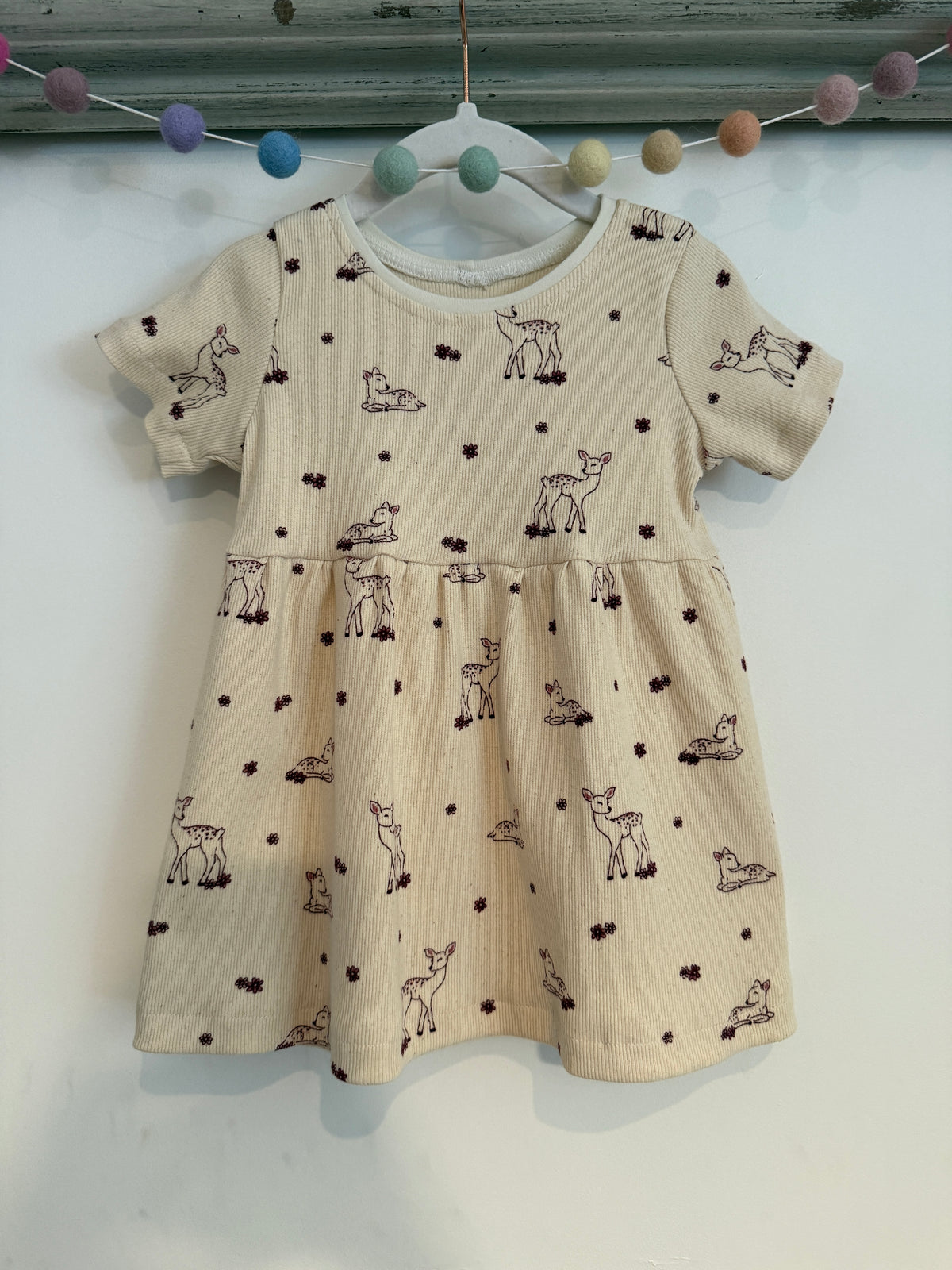 Fawn Ribbed Jersey Girls Dress-Burgundy