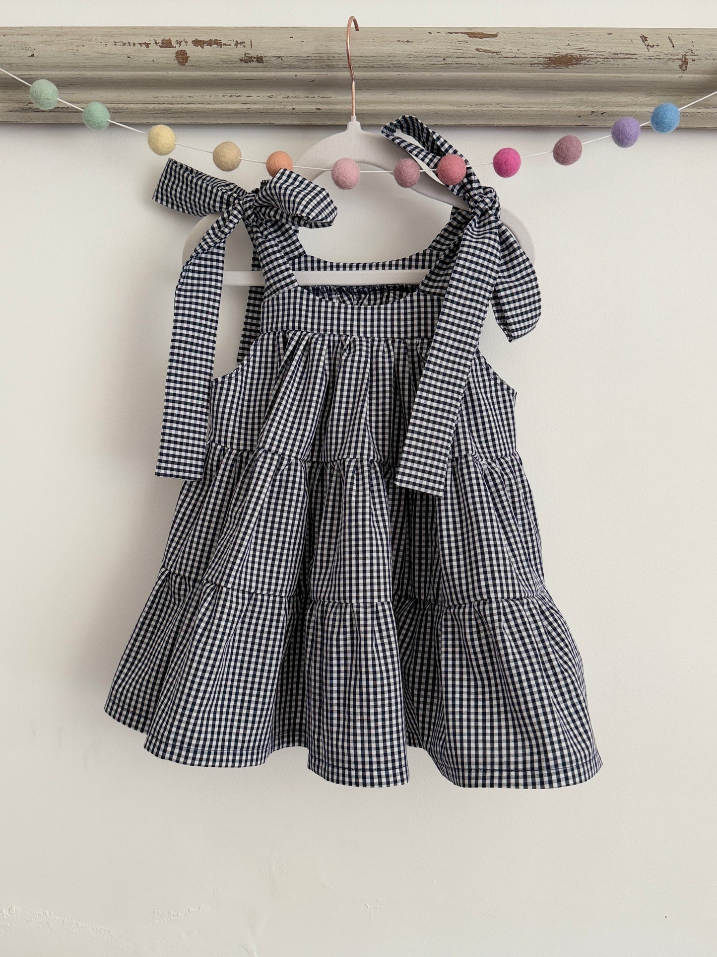 Gingham Navy tiered dress