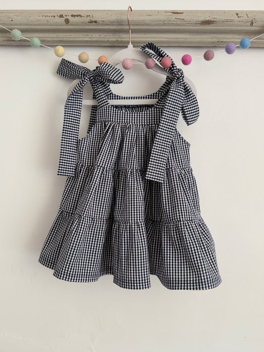 Gingham Navy tiered dress
