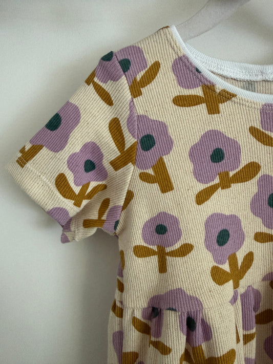 Floral Ribbed Jersey Girls Dress-Pastel