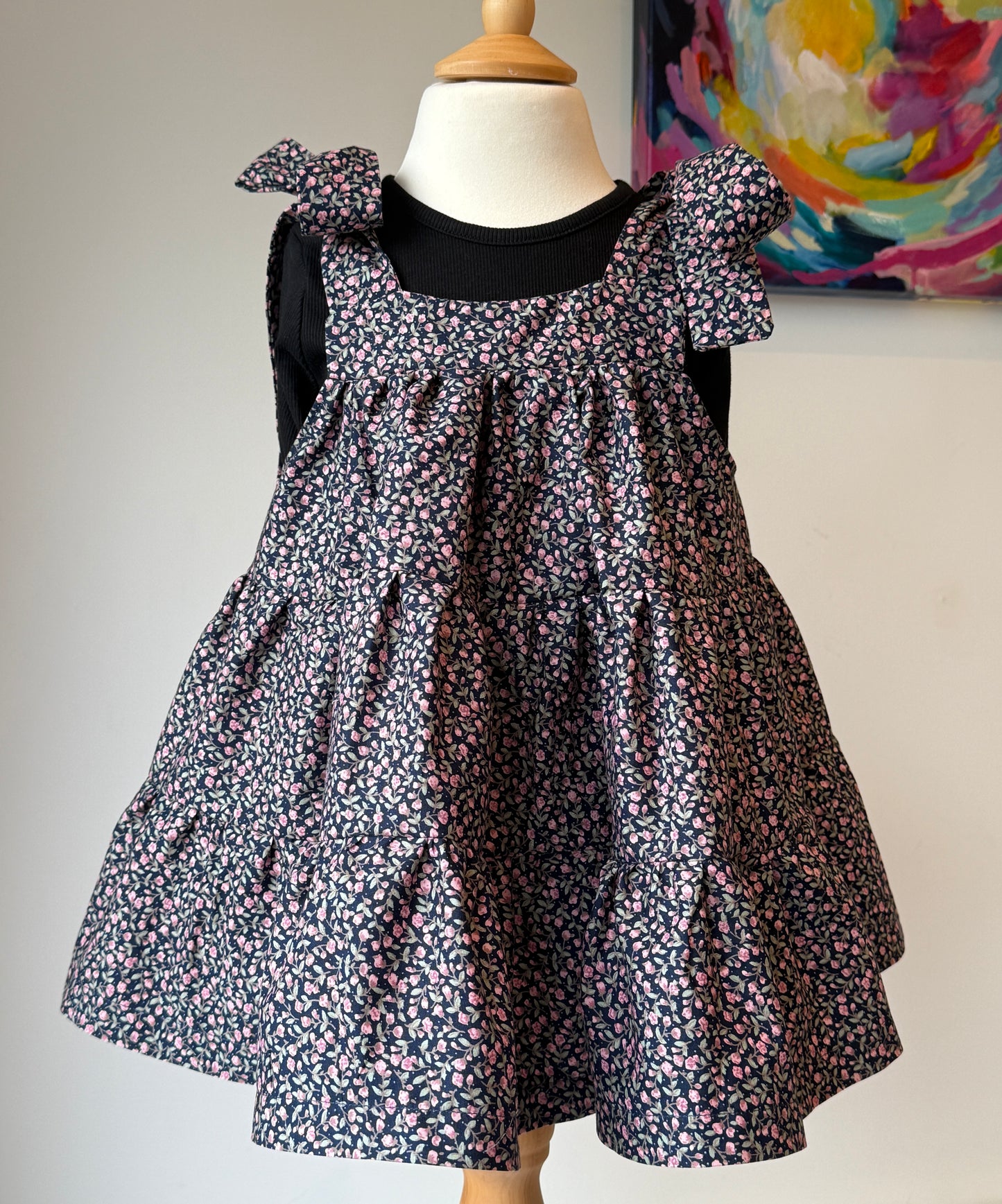 100% Organic Cotton Navy Rose Garden Strappy Dress