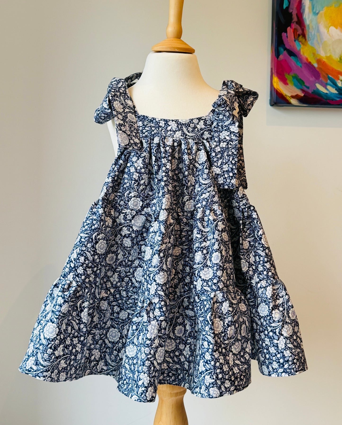 100% Organic Cotton Floral Navy & White Tiered Dress