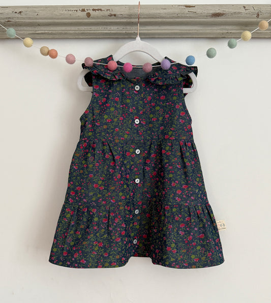 Cotton Floral Tiered Girls Dress with Collar