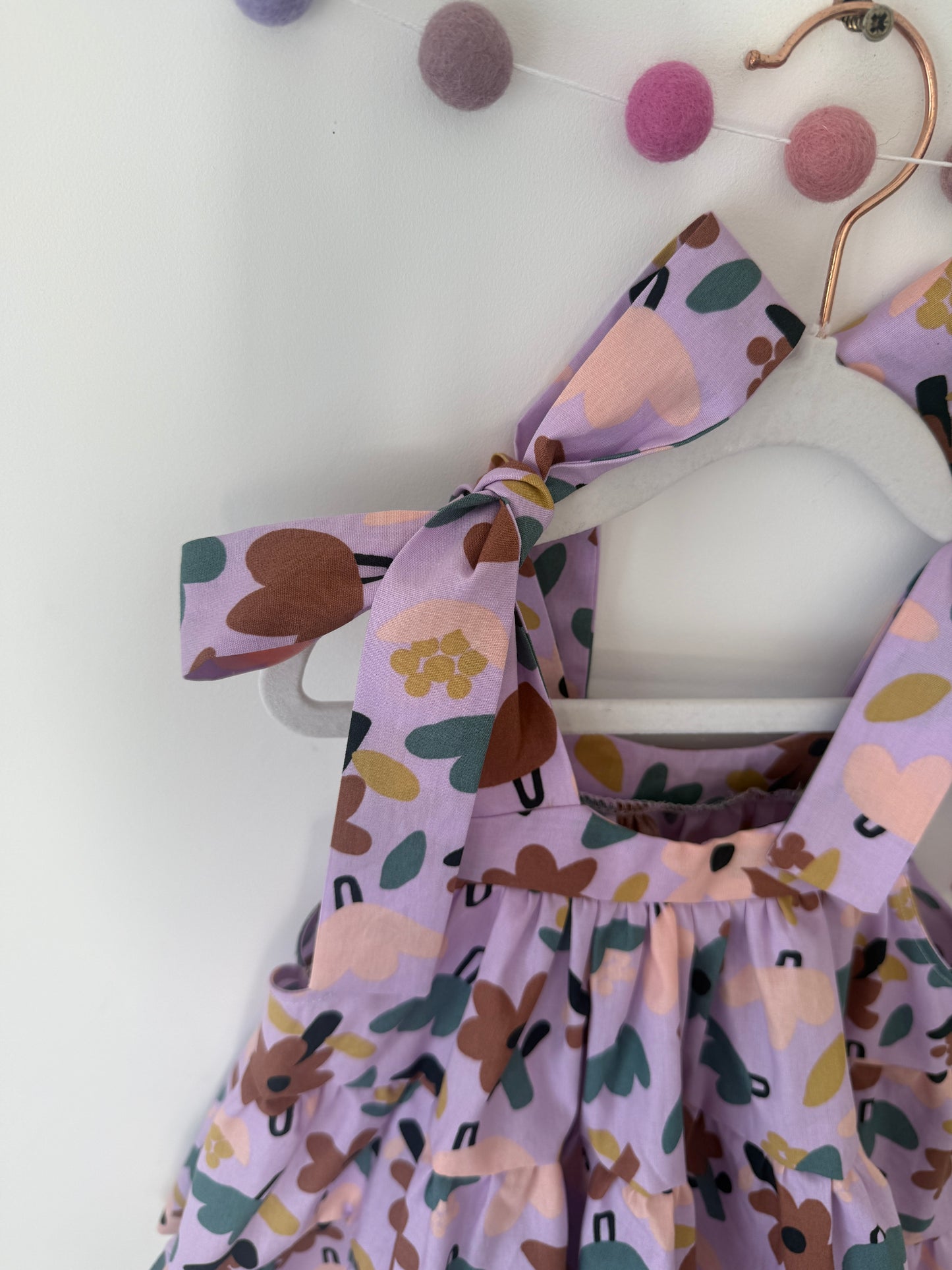 100% Cotton Floral Lilac Girls strappy Dress