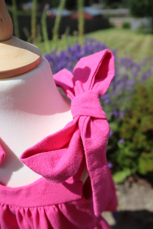 100% Baltic Linen Pink Linen tiered Children's Dress